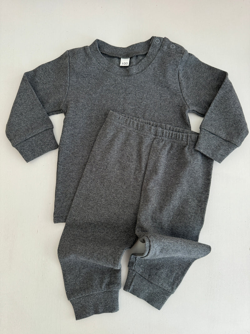 SECONDS SLATE RIBBED LEGGINGS LONG SLEEVE TOP SET 1-2 YRS